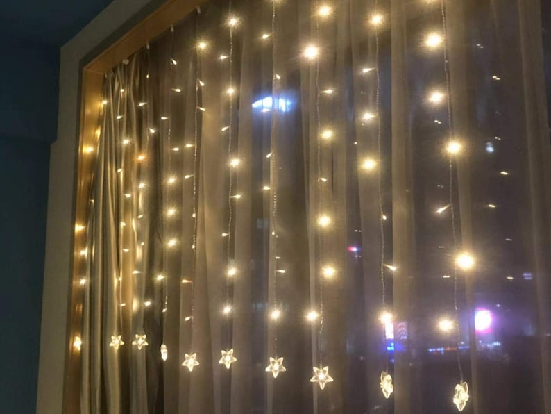 Christmas Fairy Light Window Curtain Lights Plug in String Lights with 10 Stars 8 Flashing Modes Decoration for Party,Wedding,Bedroom,Lawn