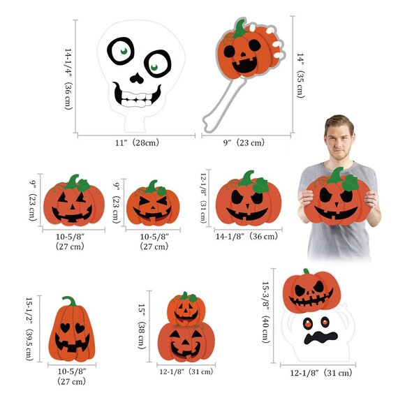 Pre-Lit Giant 40cm Pumpkin Lantern with 6 White LED lights Halloween Decoration