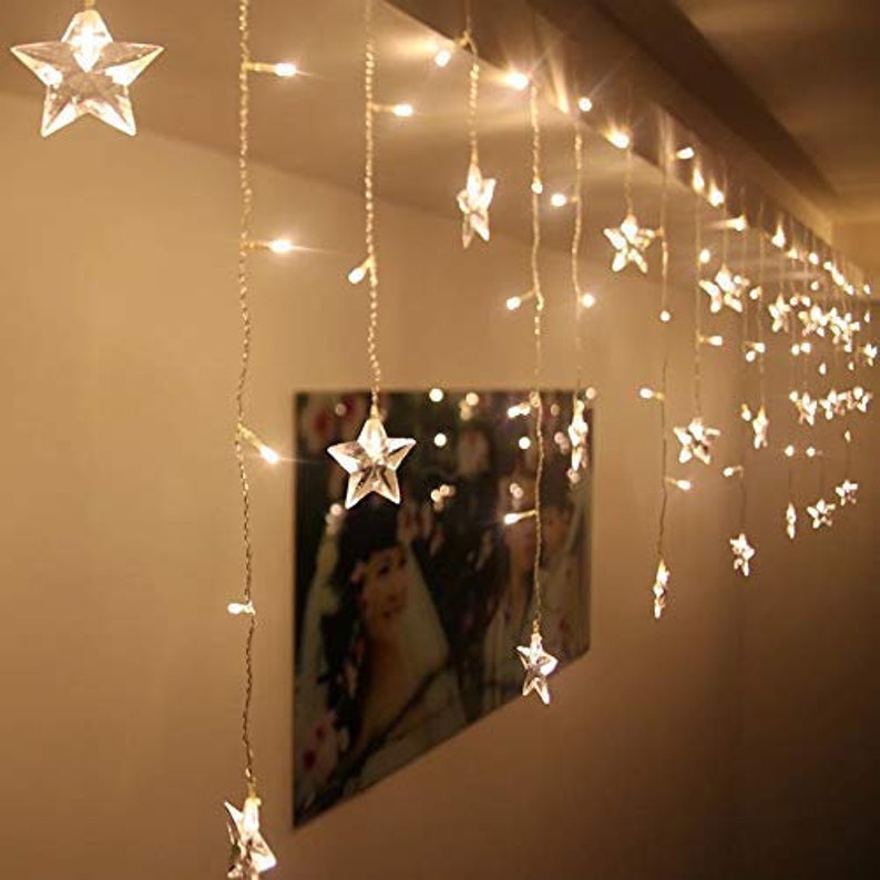 Christmas Fairy Light Window Curtain Lights Plug in String Lights with 10 Stars 8 Flashing Modes Decoration for Party,Wedding,Bedroom,Lawn