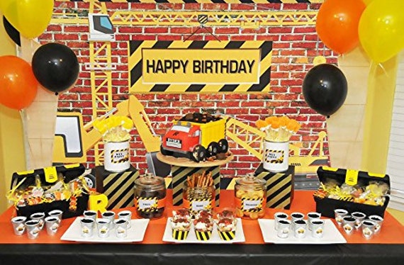 7x5ft Vinyl Construction Theme Birthday Party Backdrop Bricks