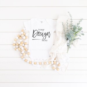 Bodysuit Mockups, WHITE, Baby Mockup, Baby Bodysuit Mockup White, Baby Mock up, Baby Mock-up Stock Photo