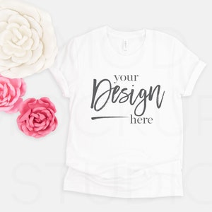 Valentine T-Shirt Mockup | White Bella Canvas 3001 T-shirt Mockup | Flat Lay Mockup, Ladies Shirt Mockup, T Shirt Mockup, Bella Canvas