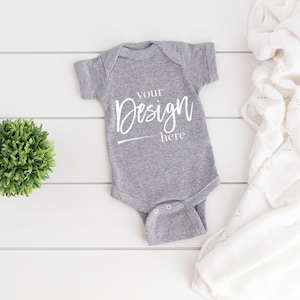 Rabbit Skins 4400 Mockups, HEATHER, Baby Mockup, Baby Bodysuit Mockup, Baby Mock up, Rabbit Skins Mockup, Baby Mock-up Stock Photo