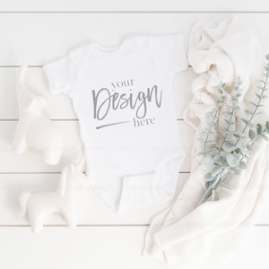 Rabbit Skins Mockup, WHITE, Baby Mockup, Baby Bodysuit Mockup, Rabbit Skins 4400 Mockups, Baby Mock up, Baby Mock-up Stock Photo