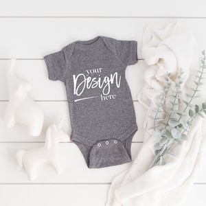 Rabbit Skins Mockup, GRANITE HEATHER Baby Mockup, Baby Bodysuit Mockup, Rabbit Skins 4400 Mockups, Baby Mock up, Baby Mock-up Stock Photo