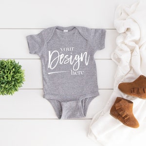 Rabbit Skins 4400 Mockups, HEATHER, Hook and Loop, Baby Mockup, Baby Bodysuit Mockup, Baby Mock up, Rabbit Skins Mockup, Baby Mock-up Photo