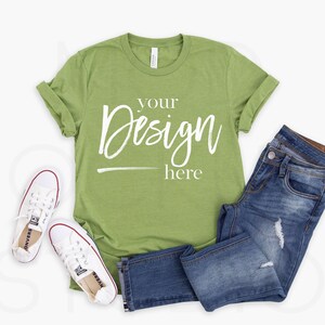 Heather Green 3001 Bella Canvas Mockup Tshirt Mockup Bella Canvas 3001 Mockup T Shirt Mockup Mock Ups