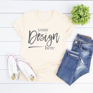T-Shirt Mockup Soft Cream Bella Canvas 3001 | Bella Canvas Mockup, T-shirt Flat Lay Mockup, Mockup, Flat-lay, Flat Lay T-shirt Mockup