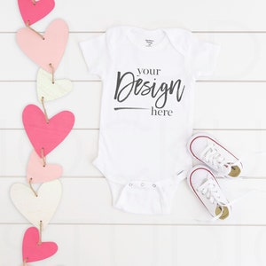 Bodysuit Mockups, WHITE, Baby Mockup, Baby Bodysuit Mockup White, Baby Mock up, Baby Mock-up Stock Photo