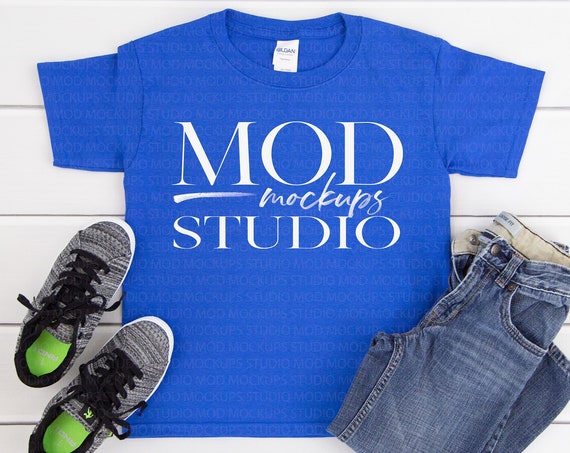 Download Free Blue T-Shirt Mockup Gildan Youth 5000b Royal Blue ...