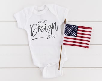 Patriotic Mockup Baby Mockups 4th of July Mock up Rabbit Skins Mockup Rabbit Skins 4400 WHITE Bodysuit