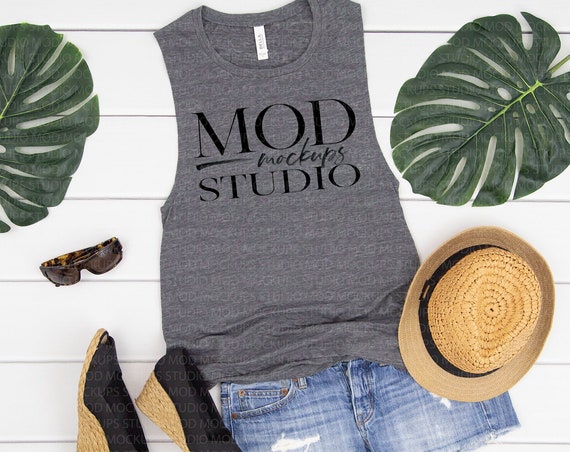 Bella Canvas 8803 Mockup Asphalt Slub Tank Flat Lay Bella Canvas 8803 Mockup Asphalt Slub Tank Flat Lay