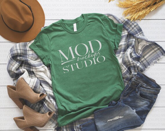 Bella Canvas 3001 Heather Grass Green T-Shirt Mockup Bella Canvas 3001 Heather Grass Green T-Shirt Mockup