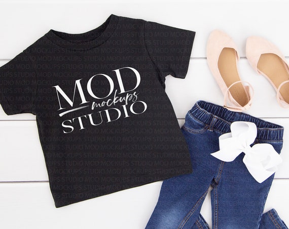 Rabbit Skins Black 3301t Toddler Tee Mockup T-Shirt Mockup