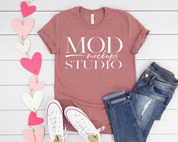 Valentine T-Shirt Mockup Heather Mauve Bella Canvas 3001
