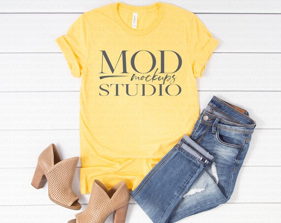 Bella Canvas 3001 Tee Mockup T-Shirt Mockup Heather Yellow Bella Canvas 3001 Tee Mockup T-Shirt Mockup Heather Yellow