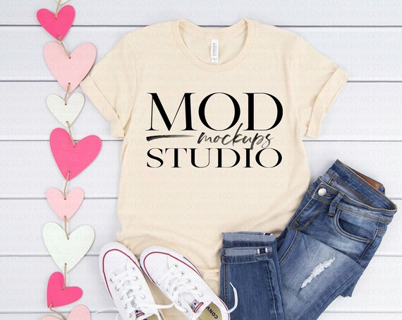 Soft Cream Bella Canvas 3001 T-Shirt Mockup Valentine