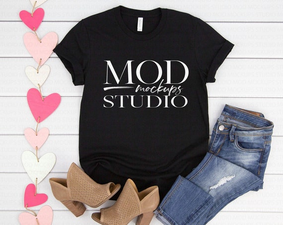 Valentine T-Shirt Mockups Black T-Shirt Mockup Bella Canvas