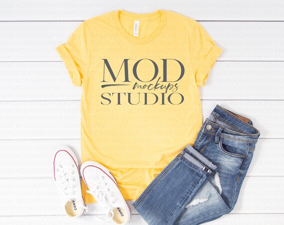 Bella Canvas 3001 T-Shirt Mockup Tee Mockup Heather Yellow Bella Canvas 3001 T-Shirt Mockup Tee Mockup Heather Yellow