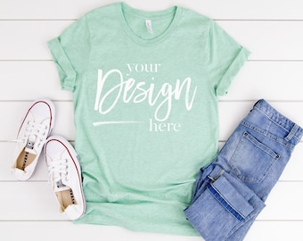 Mockup Tshirt Shirt Mockup Clothing Mockups HEATHER PRISM MINT Women Tshirt Mockup Tee Mockup Digital Mock up Shirt Tshirt Flat Lay Mockup