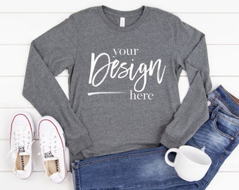 Bella Canvas Mockup DEEP HEATHER Long Sleeve Shirt Mockup T-shirt Mockup Tshirt Mockup Fall Shirt Mockup Mock Ups Mock up 3501 Mockup
