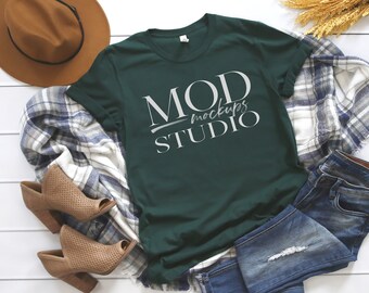 Download Free Bella Canvas 3001 Forest T-shirt Mockup | Fall Mockup, T-shirt Flat Lay Mockup, Tshirt Mockup, Flatlay Mockup, Flat Lay T-shirt Mockup PSD Template
