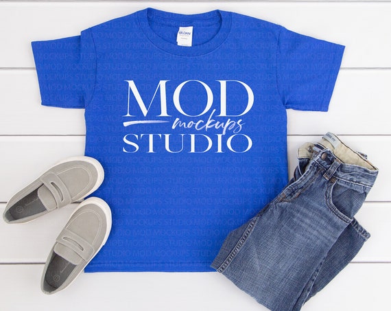 Download Free Gildan T-Shirt Mockup Gildan Youth 5000b Royal Blue ...