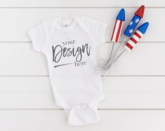 Rabbit Skins Mockup Patriotic Mockup Baby Mockups 4th of July Mock up Rabbit Skins 4400 WHITE Bodysuit