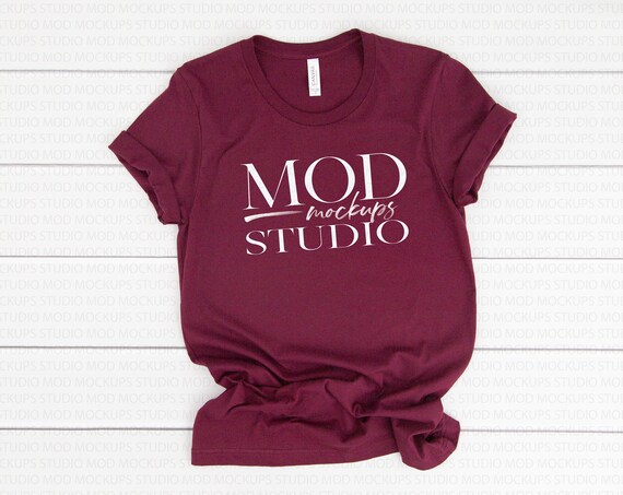 Heather Maroon Bella Canvas 3001 T-Shirt Mockup Bella