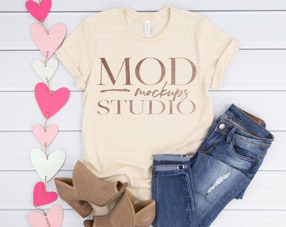 Valentine T-Shirt Mockup Soft Cream 3001 Bella Canvas Valentine T-Shirt Mockup Soft Cream 3001 Bella Canvas