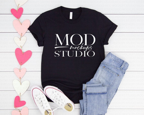 Valentine T-Shirt Mockup Black Bella Canvas 3001 T-Shirt Valentine T-Shirt Mockup Black Bella Canvas 3001 T-Shirt