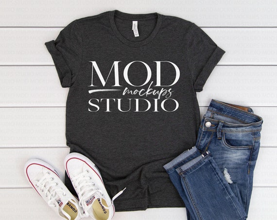 Download Free Dark Grey Heather 3001 Bella Canvas T-Shirt Mockup ...