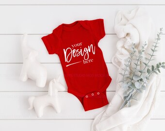 red baby bodysuit