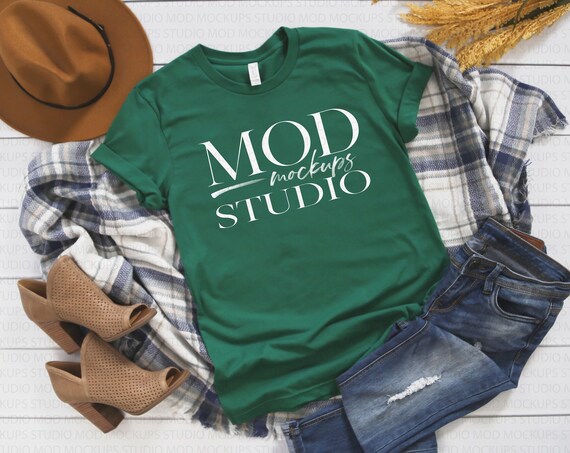 Bella Canvas 3001 Evergreen T-Shirt Mockup Fall Mockup Bella Canvas 3001 Evergreen T-Shirt Mockup Fall Mockup