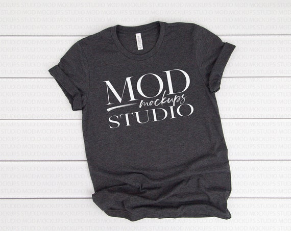 Download Dark Grey Heather Bella Canvas 3001 T-Shirt Mockup - Free ...