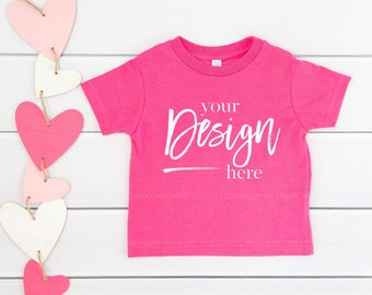 Valentinstag Mockup Rabbit Skins 3321 Hot Pink Unisex Hot Pink Tshirt Mockups T-shirt Mock Up Kids Flatlay Mockup