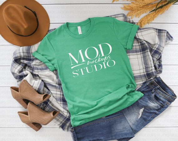 Bella Canvas 3001 Heather Kelly T-Shirt Mockup Fall