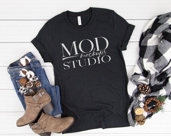 Black Heather Bella Canvas 3001 T-Shirt Mockup Holiday