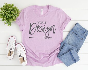 Mockup Shirt, Tee Mockup, Bella Canvas 3001, T-shirt Mockup, Heather Prism Lilac, Clothing Mockups, Digital Mockup, Flat Lay, Tshirt Mockup