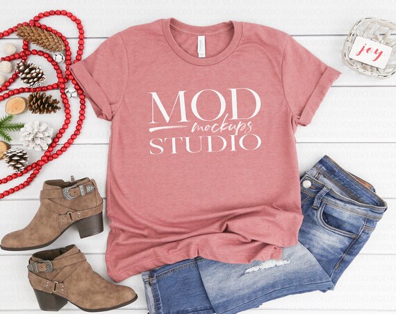 Bella Canvas 3001 Heather Mauve T-Shirt Mockup Holiday