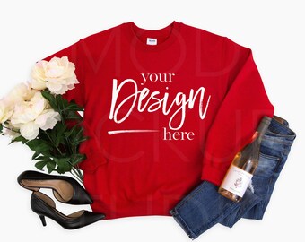 Gildan 18000 Mockup RED Sweatshirt Sweatshirt Mockup t-shirt mockup Gildan Mockup Sweatshirt Mock up Valentine Mockup