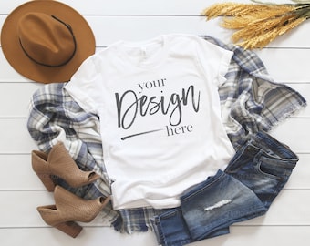 Bella Canvas 3001, White T-shirt Mockup, | Fall Mockup, T-shirt Flat Lay Mockup, Tshirt Mockup, Flatlay Mockup, Flat Lay T-shirt Mockup