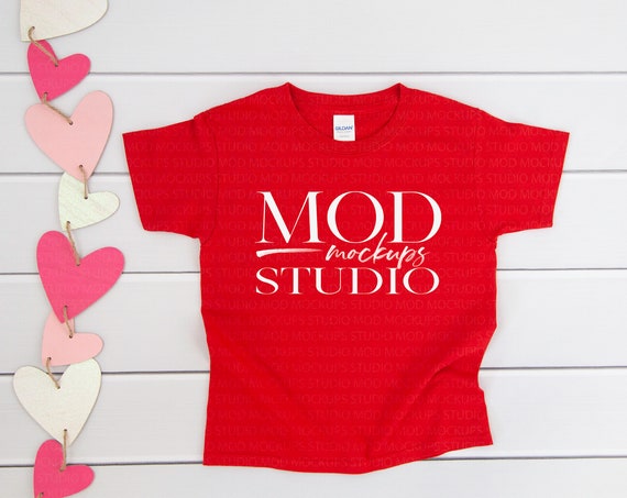 Gildan Youth 5000b Red Unisex Valentines Day Mockup Red