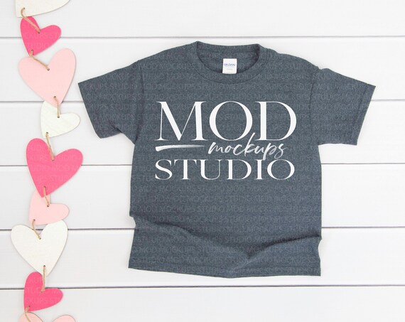Gildan Youth 5000b Dark Heather Unisex Valentines Day Mockup Gildan Youth 5000b Dark Heather Unisex Valentines Day Mockup