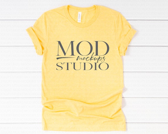 Free Heather Yellow T-Shirt Mockup Bella Canvas 3001 T-Shirt Mockup (PSD) - Download Free ...