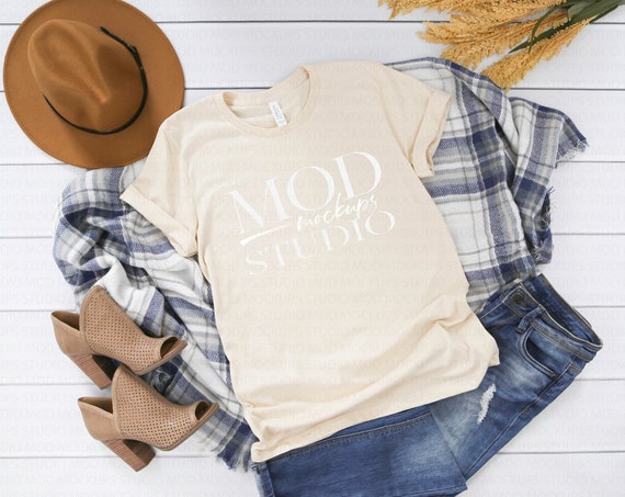 Bella Canvas 3001 Soft Cream T-Shirt Mockup Fall