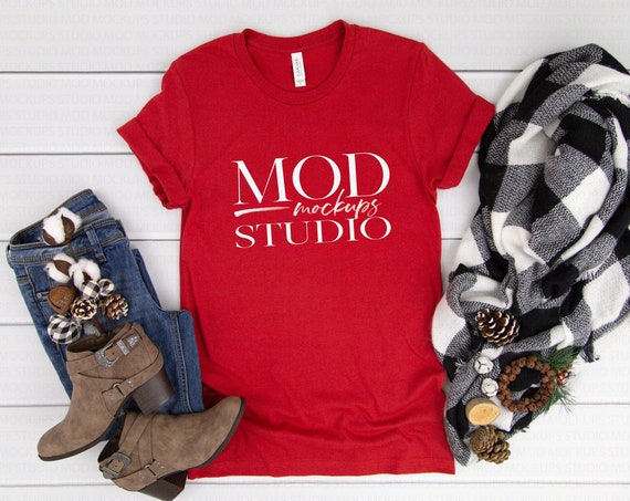 Download Canvas Red Bella Canvas 3001 T-Shirt Mockup Holiday - Mockup Cover Magazine Psd | All Free Mockups