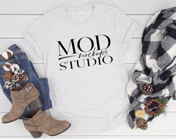 White Fleck Triblend Canvas 3413 T-Shirt Mockup Holiday