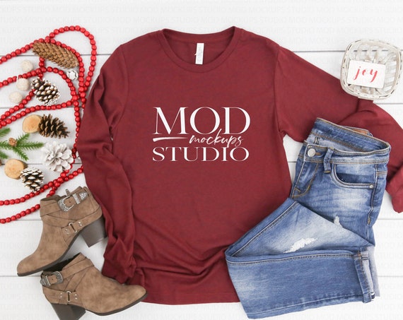 Heather Cardinal Bella Canvas 3501 Long Sleeve Mockup Heather Cardinal Bella Canvas 3501 Long Sleeve Mockup