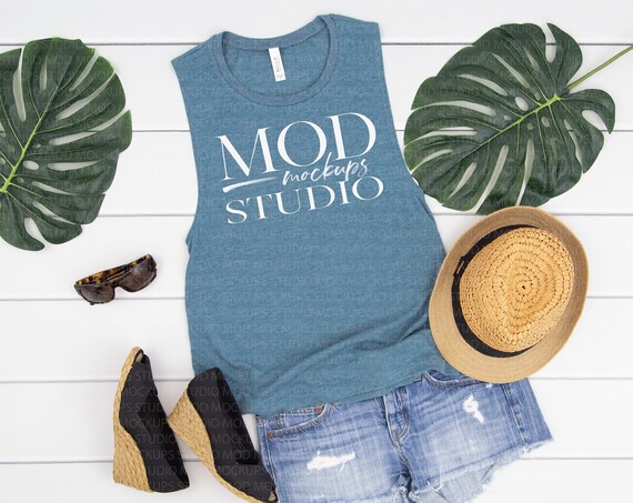 Bella Canvas 8803 Mockup Heather Deep Teal Tank Flat